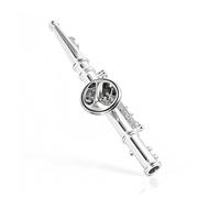 Flute Brooch Pin, Miniature Musical Instrument Miniature Flute Model Musical Brooch with Case Collectible Figurines Display Ornaments for Men and Women Silver