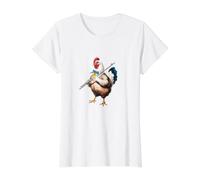 Flute Chicken Hen Toy Train Chicken Musician Flute Value Graphic T-Shirt, Women, White, M