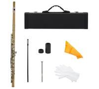 Flute Instrument 16 Holes C Key Flute Western Concert Cupronickel Red Transverse Flute Woodwind Instrument(Gold)