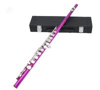 Flute Instrument 16 Holes C Key Flute Western Concert Cupronickel Red Transverse Flute Woodwind Instrument(Purple)