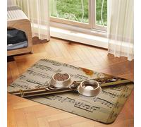 Flute Music Pet Feeding Mat Absorbent Pu Leather Dog Cat Food Mats Contain Spills Protects Floors, Anti-Slip Rubber Backing Dog Bowl Mats Easy Clean Pet Placemats 40x60cm