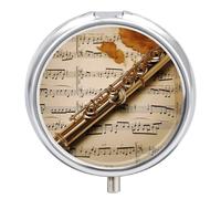 Flute Music Pill Box Small Round Pill Case Portable Travel Pill Container Multi-Functional Moisture Proof Metal Medicine Pill Organizer Box for Vitamins Fish Oil