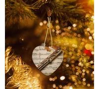 Flute Music Print Christmas Ornaments Christmas Tree Ceramic Hanging with Gold Ribbon Heart Shape Ornament Porcelain Christmas Tree Ornament Decorations