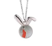 Flute Red Beauty Chinese Painting Rabbit Necklace Pendant Bunny Animal Jewelry Gift