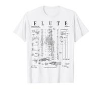 Flute Vintage Patent Flutist Flautist Drawing Print Value Graphic T-Shirt, Men, White, L