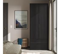 Welcome Furniture Ltd Fluted Tall Double 2 Drawer Wardrobe in Black Ash - Ready Assembled, Black