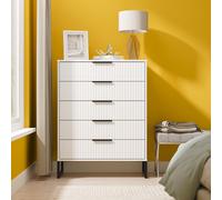 Fluted Tall Chest of Drawers White 5 Drawers 109cm