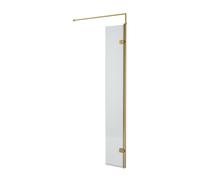 Fluted 8mm Toughened Safety Glass Hinged Return Screen with Support Bar, Brushed Brass - 300mm
