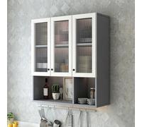 Fluted Glass Wall Mounted Cabinet with Open Shelf, Hanging Storage Organizer for Bathroom Kitchen Laundry Room, Space Saving Medicine Cabinet for Home Organization, Easy to Install