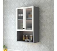 Fluted Glass Wall Mounted Cabinet with Open Shelf, Hanging Storage Organizer for Bathroom Kitchen Laundry Room, Space Saving Medicine Cabinet for Home Organization, Easy to Install