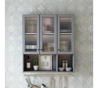Fluted Glass Wall Mounted Cabinet with Open Shelf, Hanging Storage Organizer for Bathroom Kitchen Laundry Room, Space Saving Medicine Cabinet for Home Organization, Easy to Install