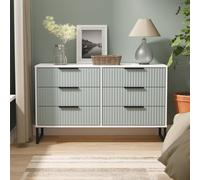 Fluted Large Chest of Drawers Teal & White 6 Drawers 115cm