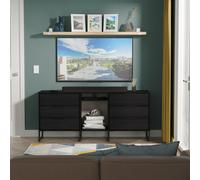 Fluted Large Sideboard Black 2 Shelves 6 Drawers 152cm