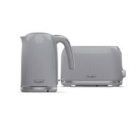 "Fluted" Matching 1.7L Cordless Kettle &2 Slice Bread Toaster Combo Set Geepas Grey One Size