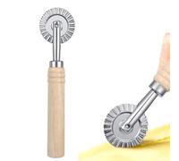 Fluted Pastry Cutter Wheel, Stainless Steel Ravioli Cutter Wheels, Sturdy Pasta Cutters Wheel, Ravioli Crimper Cutters Wheels with Long Wooden Handle for Home and Kitchen - 1.5 Inch Diameter