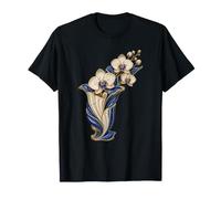 Fluted Porcelain Vessel with Cream Orchids and Blue Leaves T-Shirt