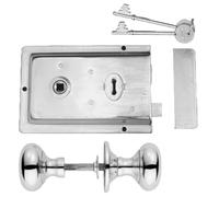 Fluted Rim Lock and Rim Door Knob, 6" X 4", Chrome Polished Old Vintage Victorian Style Knobs