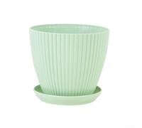 Fluted Round Made From Sturdy PP For Indoor Greenery With Bottom Holes And Spill-Proof Tray For Windowsill(Light green)