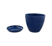 Fluted Round Made From Sturdy PP For Indoor Greenery With Bottom Holes And Spill-Proof Tray For Windowsill(Deep blue)