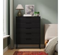Fluted Tall Chest of Drawers Black 5 Drawers 109cm