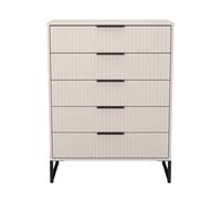 Fluted Tall Chest of Drawers Off-White 5 Drawers 109cm