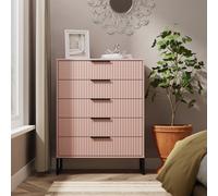 Fluted Tall Chest of Drawers Pink 5 Drawers 109cm