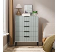 Fluted Tall Chest of Drawers Teal & White 5 Drawers 109cm