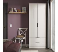 Fluted Tall Wardrobe Off-White 2 Drawers 197cm