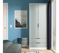Fluted Tall Wardrobe Teal & White 2 Drawers 197cm