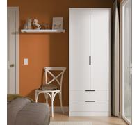 Fluted Tall Wardrobe White 2 Drawers 197cm