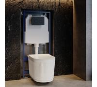 Fluted Wall Hung Rimless Toilet with Soft Close Seat Matt Black Mechanical Flush Plate 1168mm Frame & Cistern Oregon
