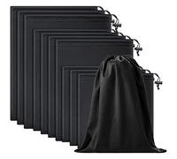 Flutesan 10 Pcs Drawstring Bag with Toggle Adult Foldable Black Ditty Pouch Multi Camping Bags Storage Adjustable Small Microfiber Stuff Sack for Storage(6 x 6/10 x 7/11.8 x 9 Inch,Black)