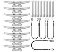 Flutesan 12 Pcs Boat Dock Cleats and Dock Lines Kit, 8 Pcs 6 Inch Carbon Steel Mooring Cleats with Screws and 4 Pieces 4-5 Feet Boat Mooring Lines Heavy Duty Docking Marine Hardware for Boats Kayaks