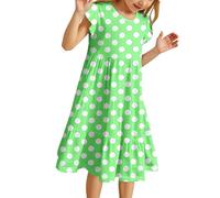 Flutter Sleeve Midi Dress Kids Girls 6-15 Years Trendy Summer Polka Dot Dress Teenager Girls Round Neck Ruffle Cute Elegant Party School Casual Vacation Comfortable Playwear