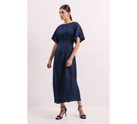 Flutter Sleeve Pleat Detail Satin Midi Dress Principles Navy 20