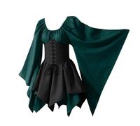 FlutVolt Women's Medieval Dress with Trumpet Sleeves Gothic Retro Dress Renaissance Cosplay Costume Tied Waist Plus Size Dress Carnival Party Halloween Costume Kim Possible Costume