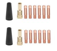 Flux Core Gasless Nozzle Tips Kit, 16-Piece Set with 2 Gasless Nozzles, 2 Brass Rods & 12 x 0.035" Copper Tips for FC90, 80GL, Easy-Flux 125, Lincoln Weld-Pak HD