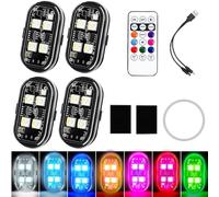 Flux - Wireless RGB LED Lights with Remote Control, 2026 Upgrade 8 Colors 10 Flash Modes USB Charging, Waterproof Emergency Warning Light for Drone Car Motorcycle Bike (4-Light Set)