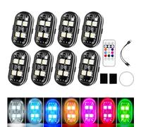 Flux - Wireless RGB LED Lights with Remote Control, 2026 Upgrade 8 Colors 10 Flash Modes USB Charging, Waterproof Emergency Warning Light for Drone Car Motorcycle Bike (8-Light Set)