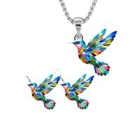 Fluxioxtna Vibrant Hummingbird Necklace And Earrings Handmade Jewelry Set Trendy Women's Accessories Mother Daughter