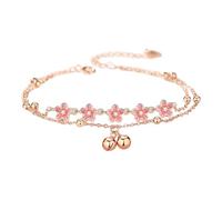 Fluxioxtna Whimsical Ankle Adornment Clinking Peach Flower Bells Ankle Accessory Copper Jewelry for Spring Peach Blossom Anklet with Bells