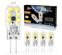 FluxTech G4 LED Bulbs 1W, AC/DC 12V, Cool White 6000K, Equivalent 10W 15W 20W G4 Halogen Lamp, 165LM, Non Dimmable No Flickering Energy Saving Capsule Light Bulb for Home-Lighting,5 Pack