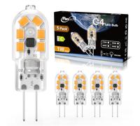 FluxTech G4 LED Bulbs 1W, AC/DC 12V, Warm White 2700K, Equivalent 10W 15W 20W G4 Halogen Lamp, 165LM, Non-Dimmable No Flickering Energy Saving Capsule Light Bulb for Home-Lighting,5 Pack