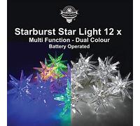 FluxTech - Starburst Star 12 x Dual Colour LED Lights by Santa’s Factory - Multi-Function Effect - Timer Function - Battery Operated