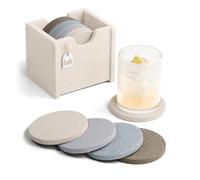 Fluxynara Felt Drink Coasters, Set of 8 Absorbent Round Coasters with Holder, Heat-Resistant & Reusable Cup Mats for Coffee Table Decor, Gift for Any Occasion, 10 cm, River Pebble