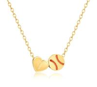 Flvkev Softball Baseball Necklace Gifts for 8-12 Women, Gold Initial Necklace Gameday Sports Themed Jewelry Baseball Mom Gift, Stainless Steel, No Gemstone