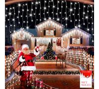 FLVOECN 960 LED 98FT Christmas Lights Plug in 12 Modes with Timer Dimmable Christmas Decorations Outdoor Waterproof Indoor Curtain String Lights for Roof Garden Holiday Wedding Party Decor Cool White