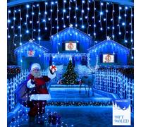 FLVOECN 960 LED 98FT Christmas Lights Plug in 12 Modes with Timer Dimmable Christmas Decorations Outdoor Waterproof Indoor Curtain String Lights for Roof Garden Holiday Wedding Party Decor Blue