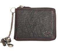 FLW Dark Brown Oiled Strong Durable Genuine Leather Zip-Around Chain Wallet with a Scorpion