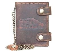 FLW Genuine Leather Trucker's Wallet with RFID (data protection), Two Buckles and a Metal Chain, Brown, One Size, Trucker's Wallet